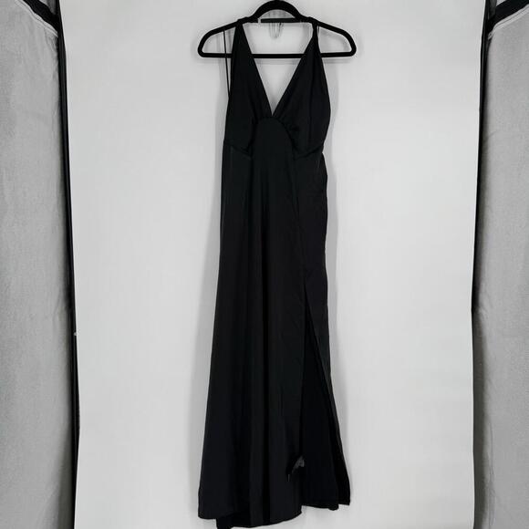 Free People dress large L black satin halter maxi formal dance party minimalist - Picture 4 of 11